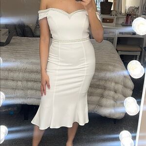 Celavie Elegant White Off-Shoulder Dress